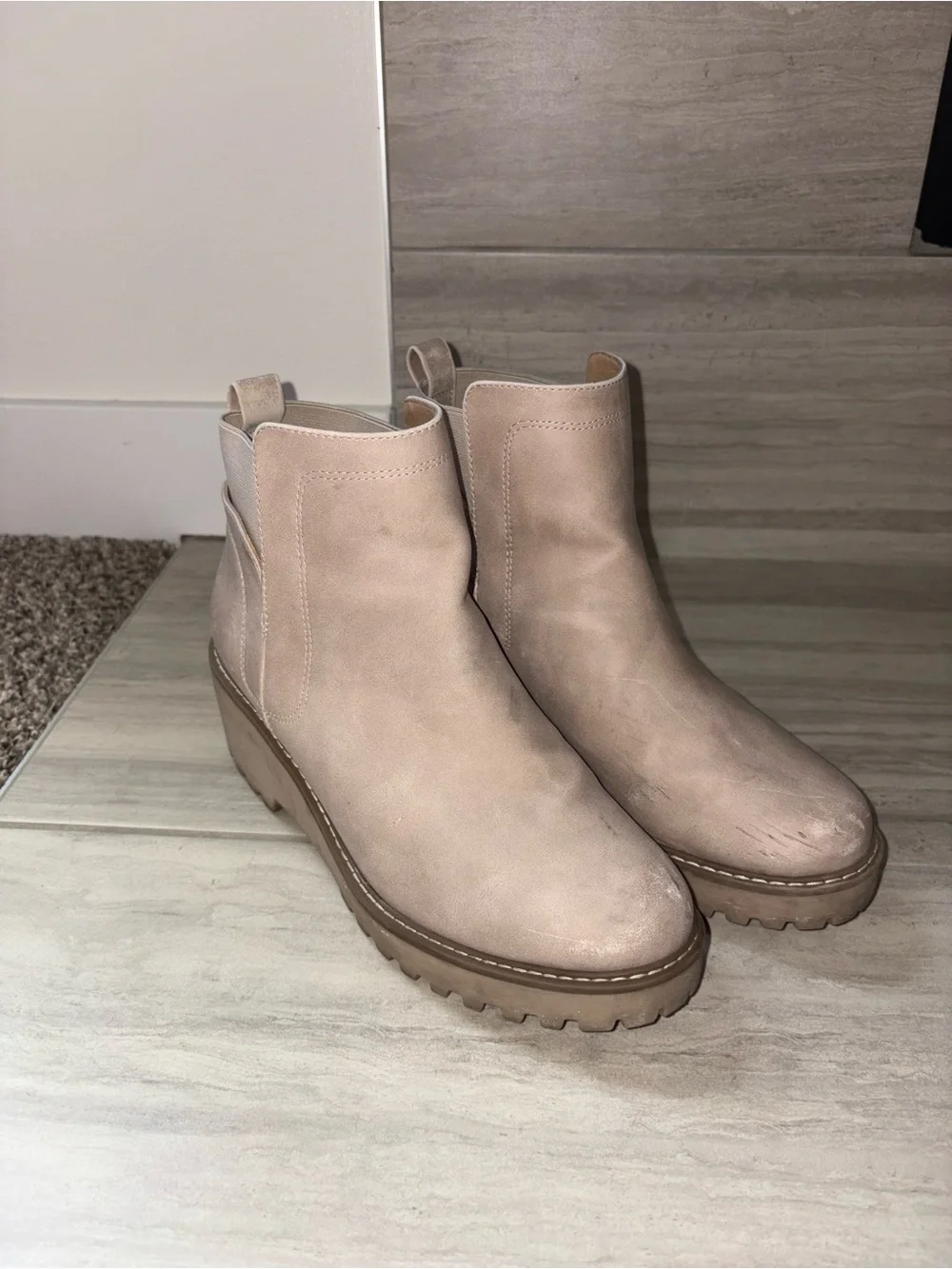 Women’s Neutral Suede Platform Tan Chelsea Boots
